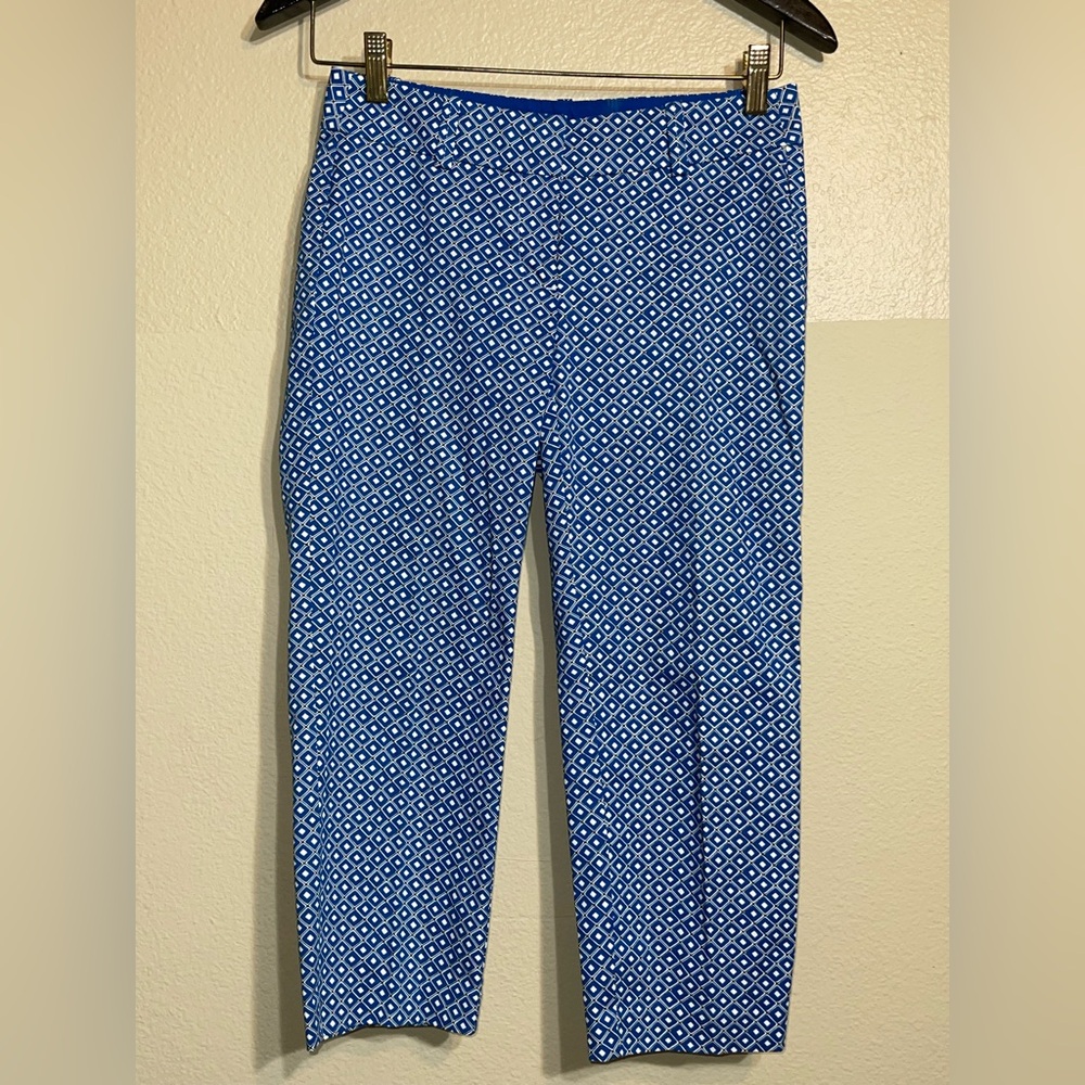 Ann Taylor Carnegie crop Blue Diamond Pattern Chinos size 0